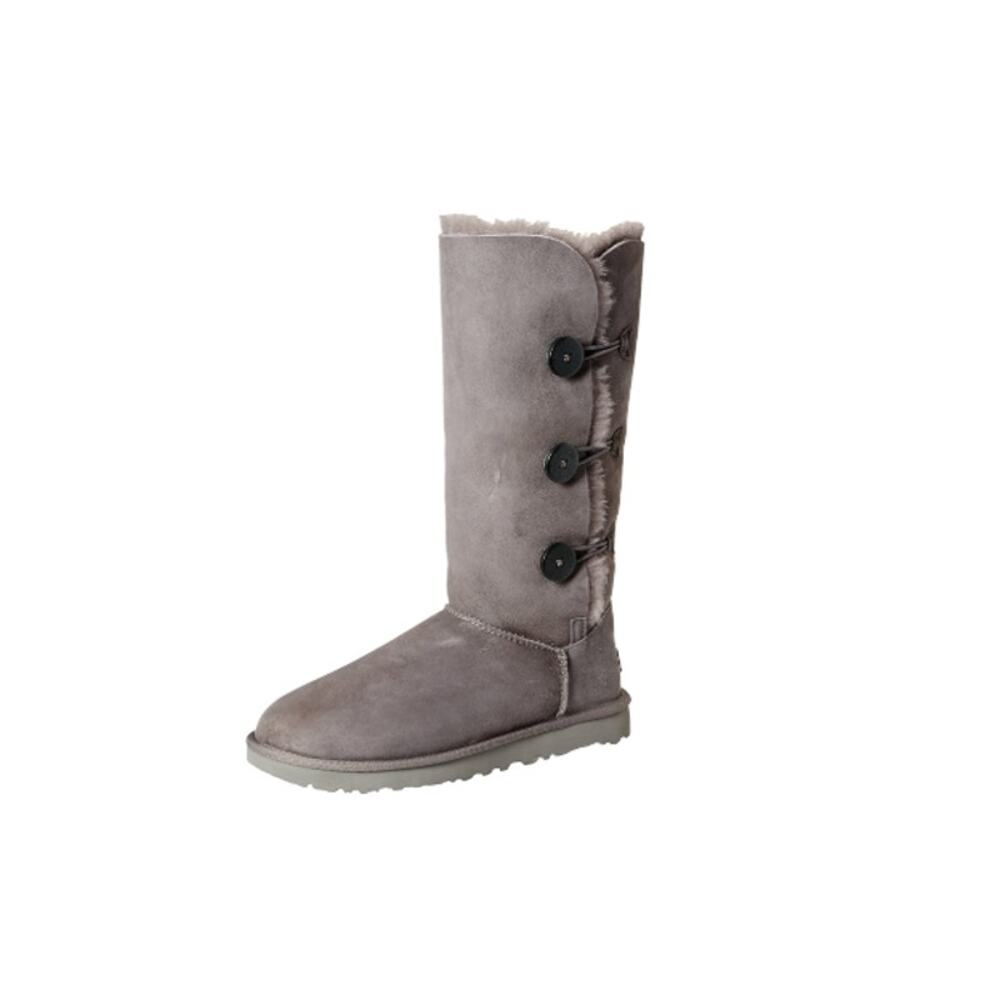 UGG Bailey Button Triplet Boots Gray Suede Sheepskin Women’s 8